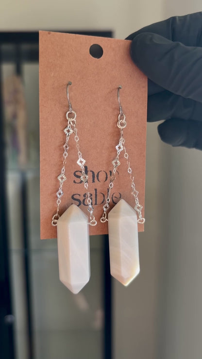 White Moonstone Suspension Earrings